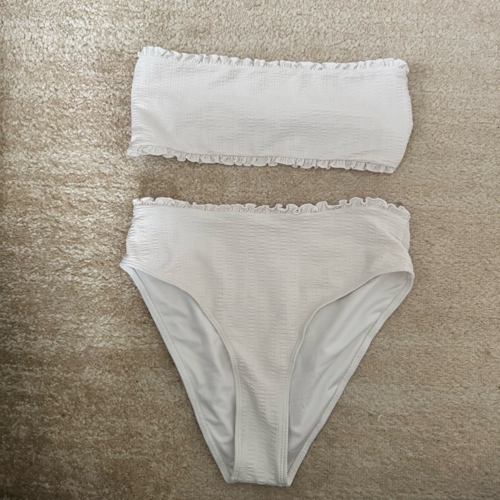 White Ruffle Bandeau Bikini Set - Picture 2 of 4